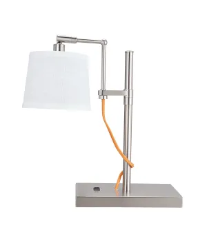 # 40157-11, 15" High Transitional Metal Task Lamp, Brushed Nickel Finish with Linen Fabric Lamp Shade, 6" wide