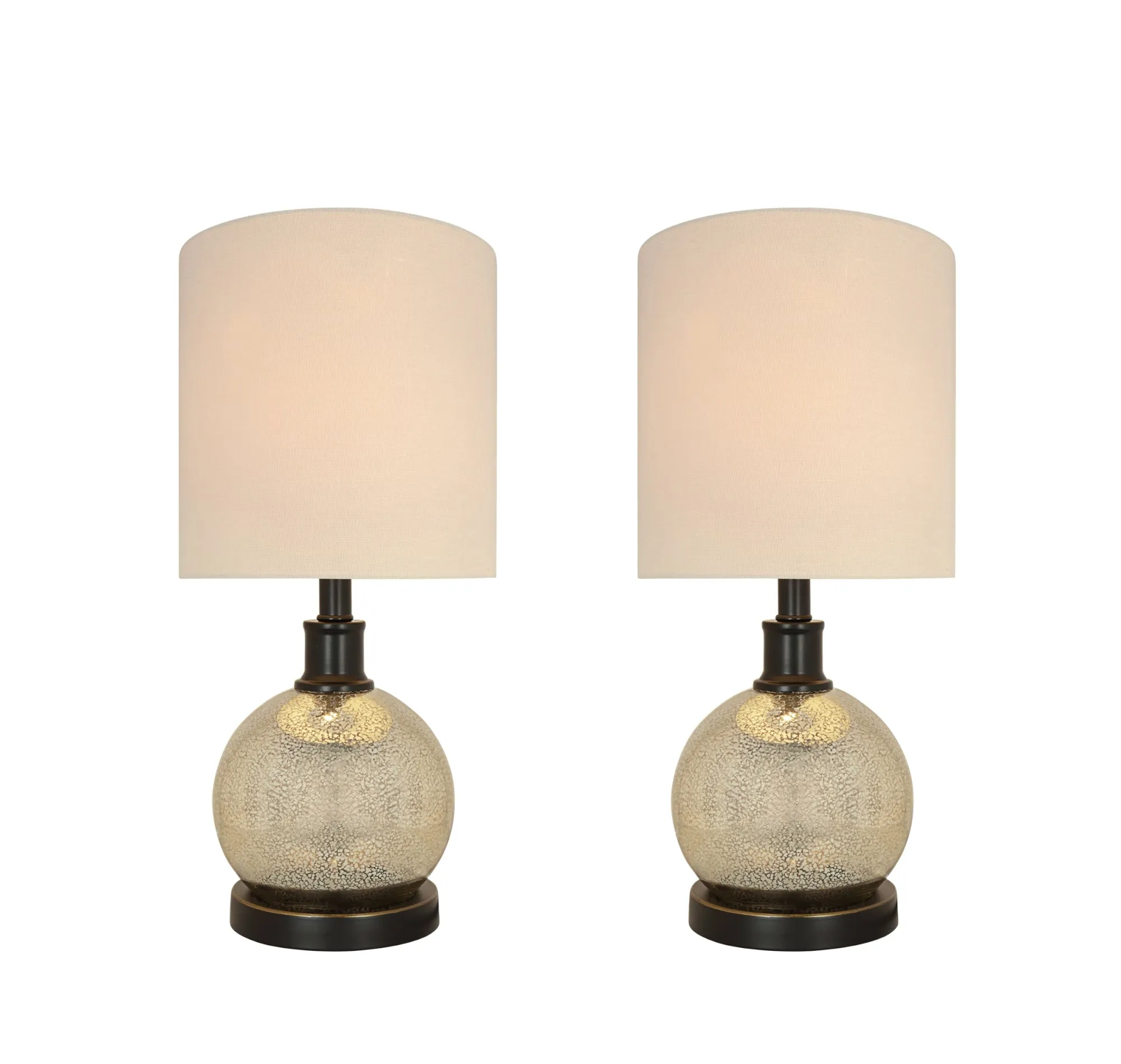 # 40211-12, Two Pack, 22" High Transitional Glass Table Lamp, Mercury and Hardback Drum Shaped Lamp Shade in Off White, 10" Wide