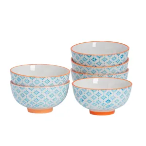 12cm Hand Printed Stoneware Rice Bowls - Pack of Six - By Nicola Spring