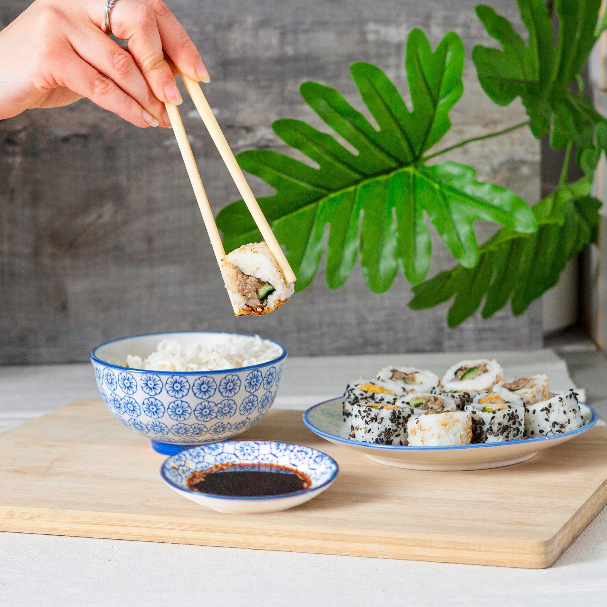 12cm Hand Printed Stoneware Rice Bowls - Pack of Six - By Nicola Spring