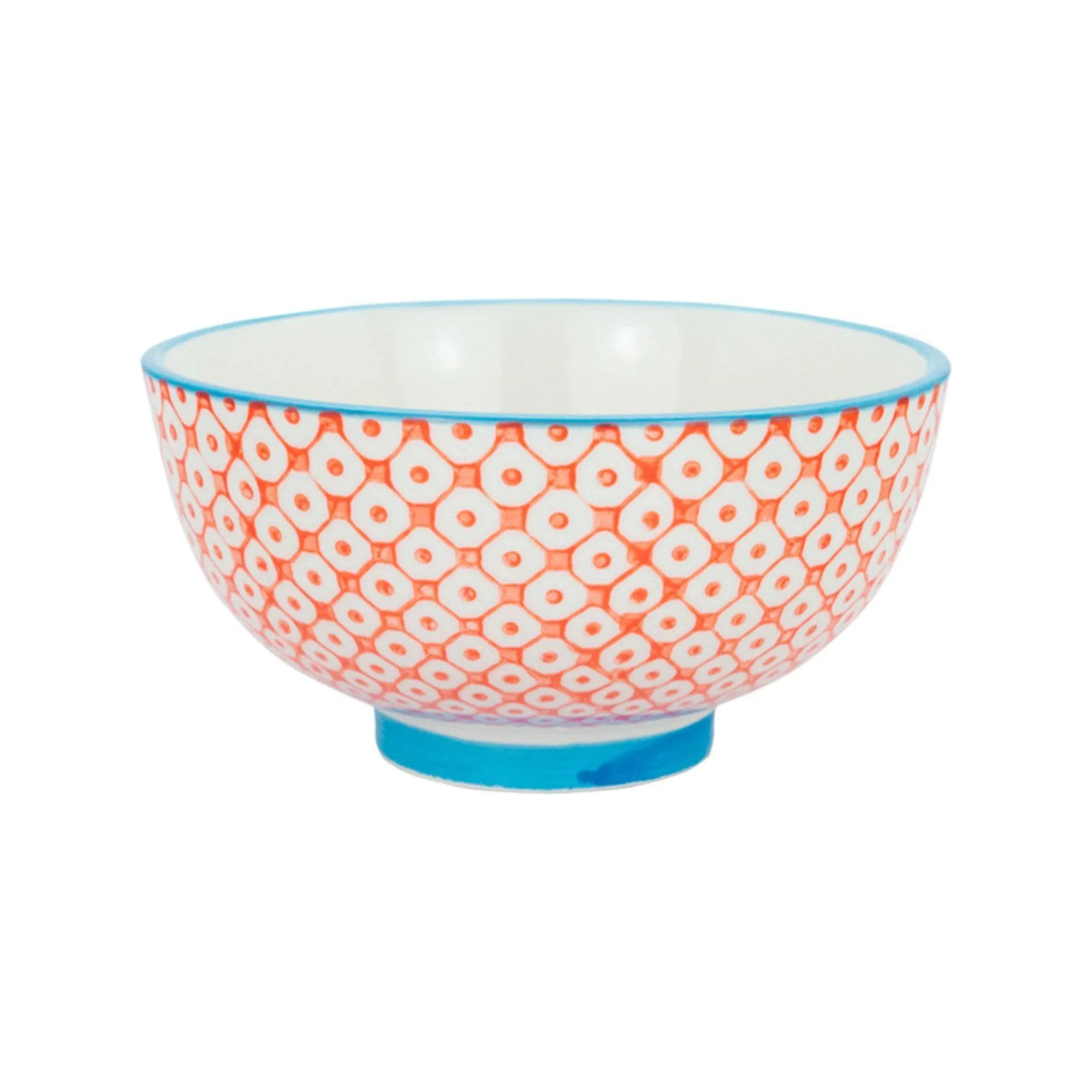 12cm Hand Printed Stoneware Rice Bowls - Pack of Six - By Nicola Spring