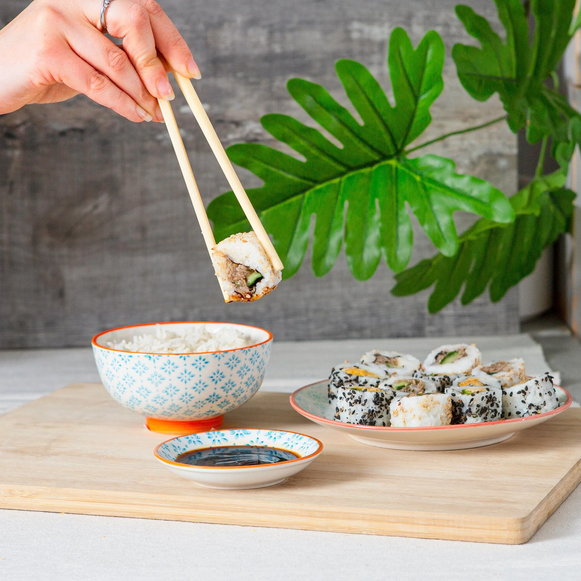 12cm Hand Printed Stoneware Rice Bowls - Pack of Six - By Nicola Spring