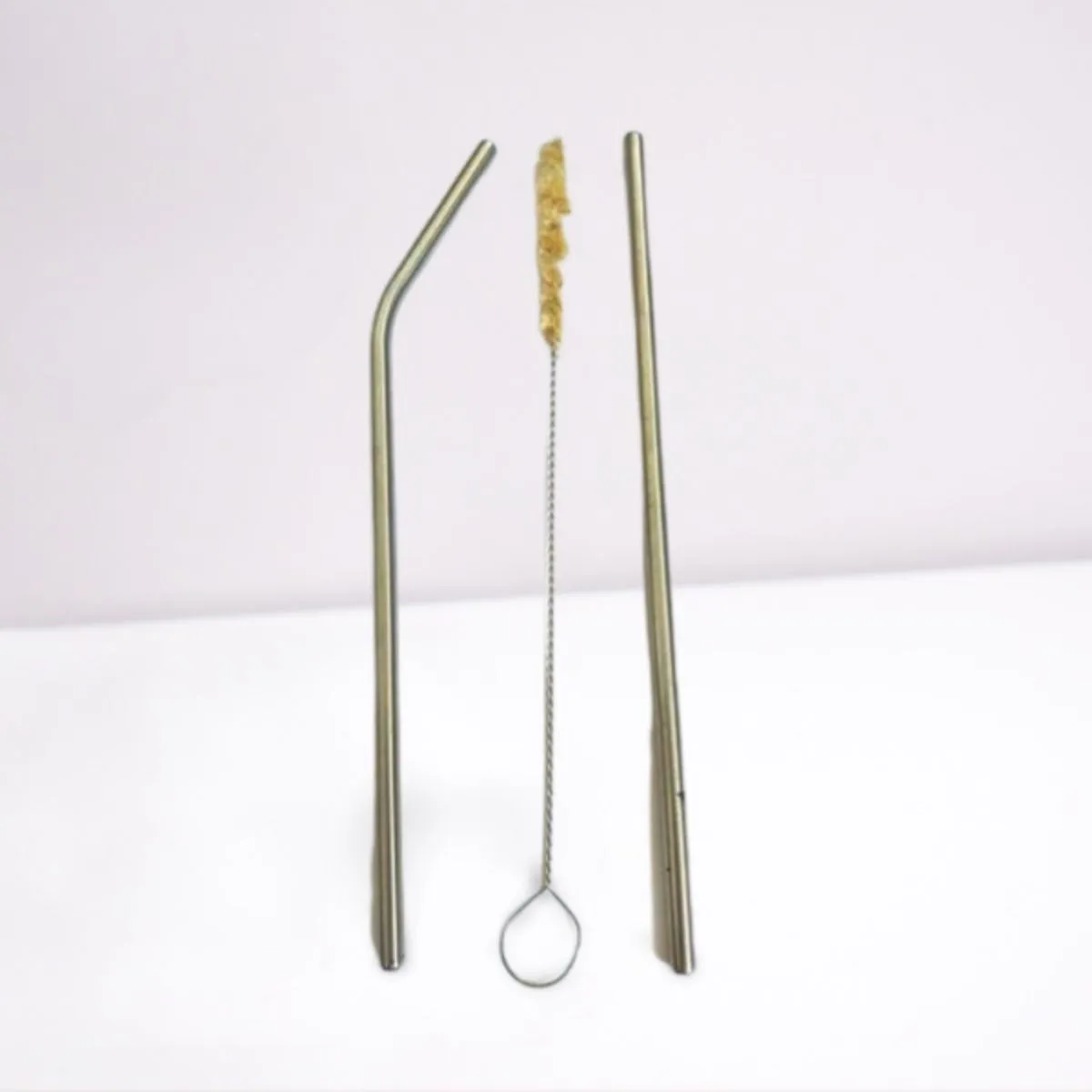2 Brass Straws With Sisal Fibre Cleaner | 1 Straight And 1 Bent Straw | Travel Apt