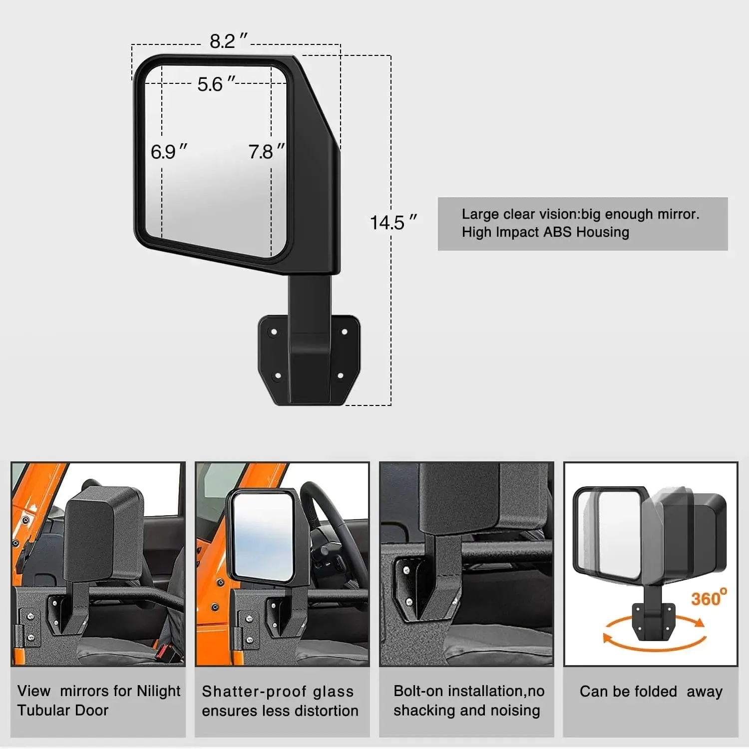 2007-2018 Jeep Wrangler JK 4Door Front Rear Tubular Doors W/Side View Mirrors