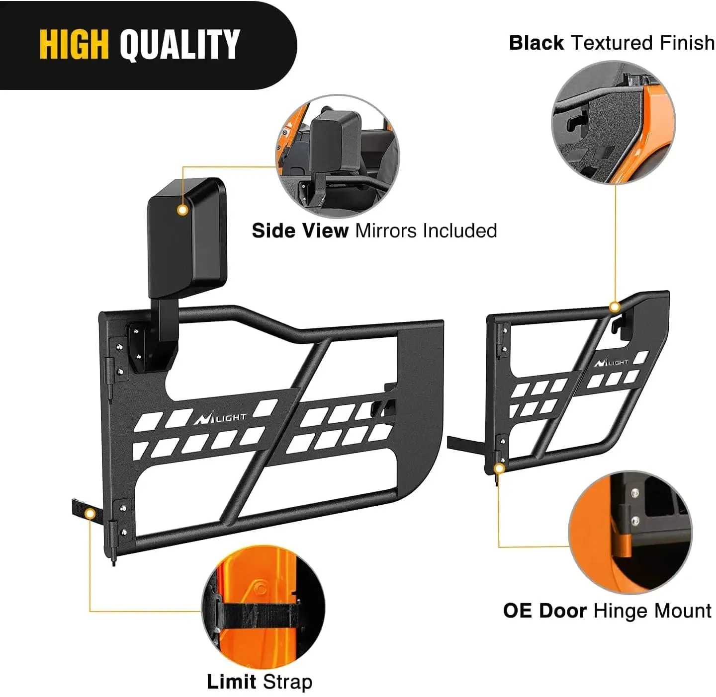 2007-2018 Jeep Wrangler JK 4Door Front Rear Tubular Doors W/Side View Mirrors