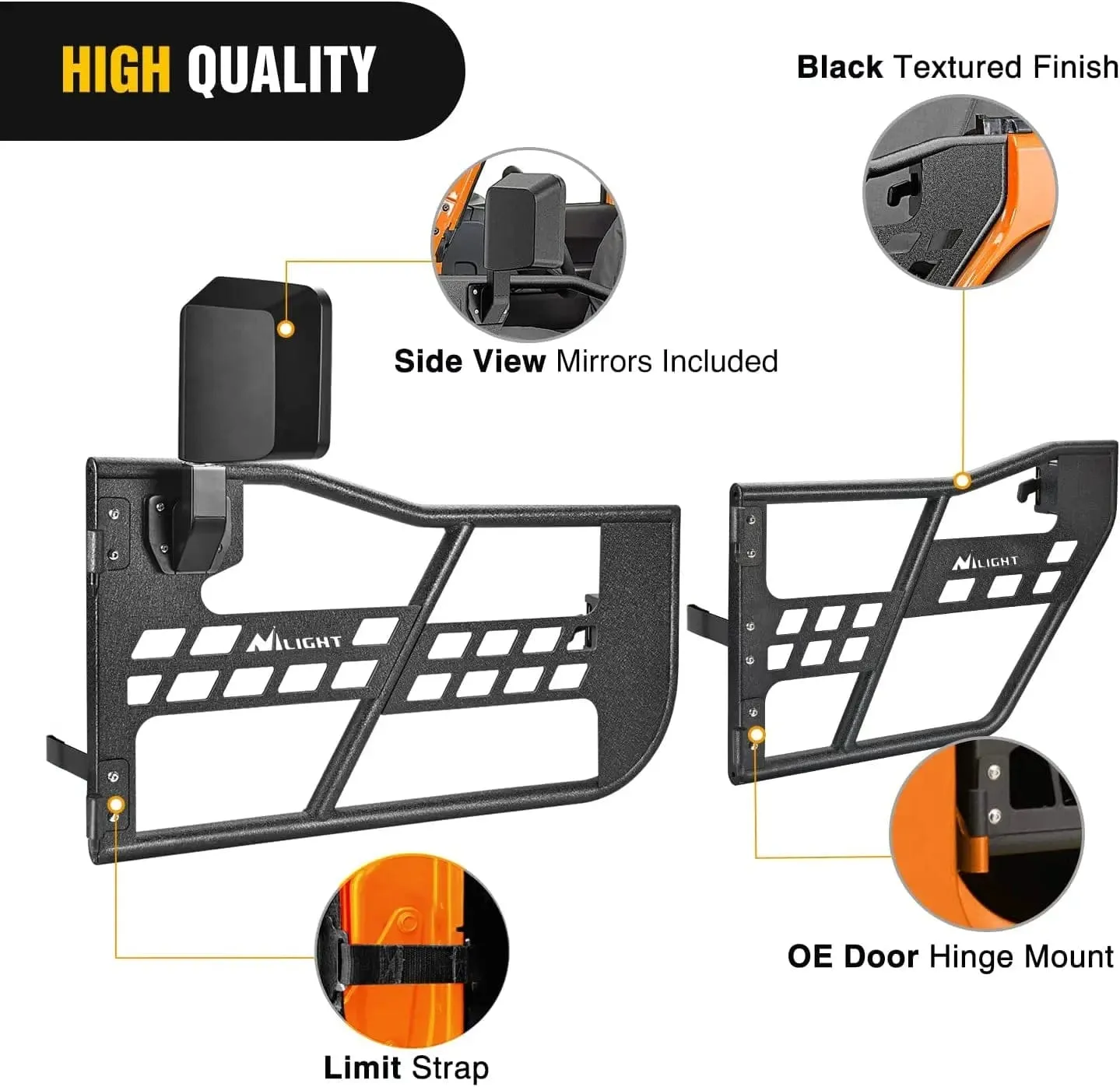 2018-2023 Jeep Wrangler JL | 2020-2023 Gladiator JT 2Door Front Rear Tubular Doors with Side View Mirrors