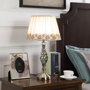 23" Antiqued Brass Metal Table Lamp With White And Brown Classic Empire Shade By Homeroots