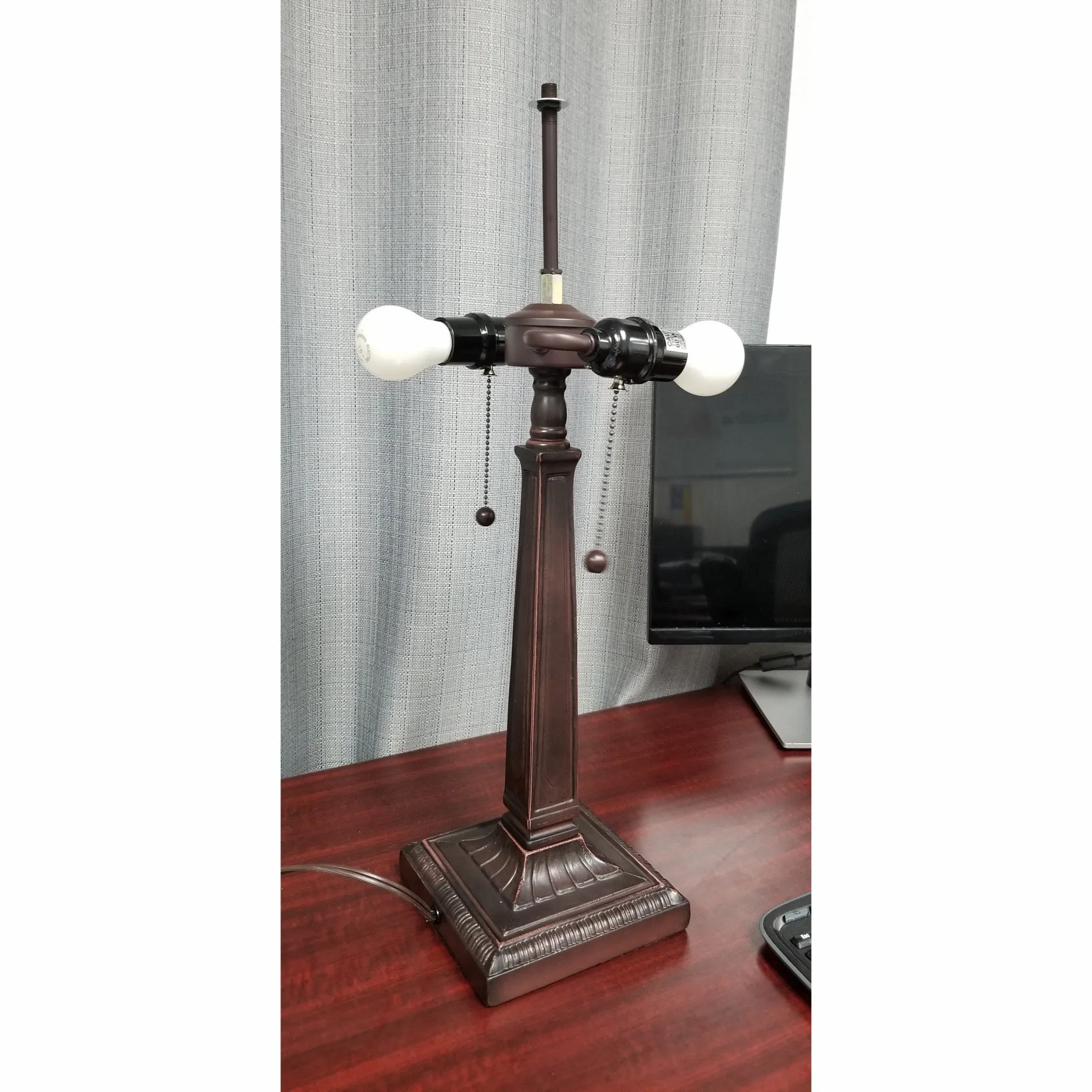 23" Cream Amber and Teal Arrow Stained Glass Two Light Mission Style Table Lamp By Homeroots