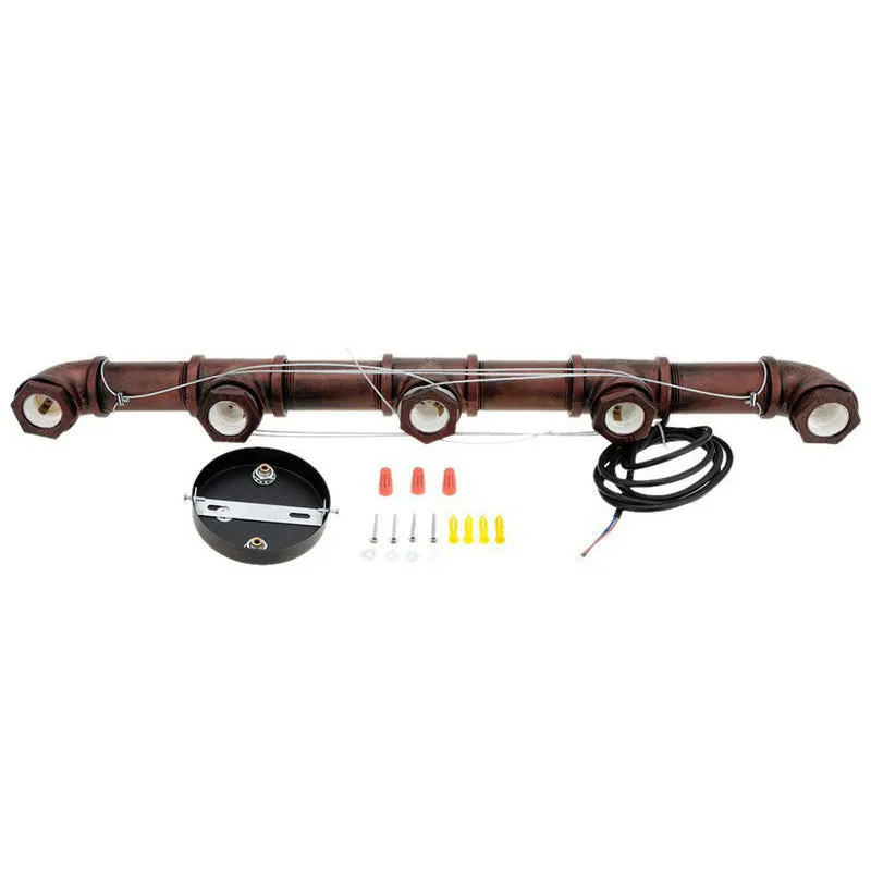 5-Head Steampunk Island Pendant Light with Straight Pipes and Rustic Charm