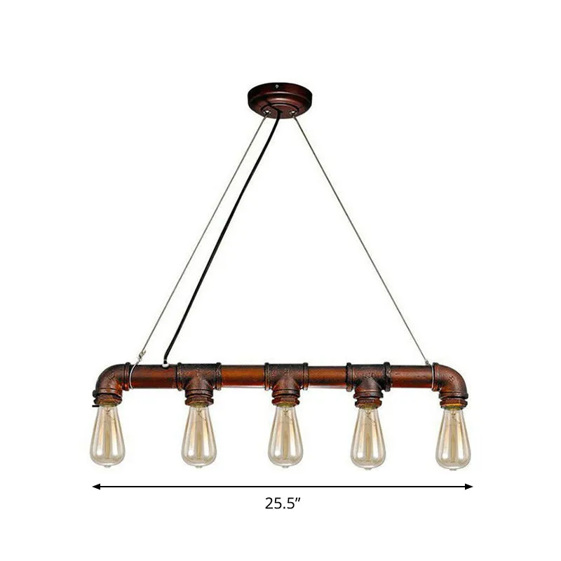 5-Head Steampunk Island Pendant Light with Straight Pipes and Rustic Charm