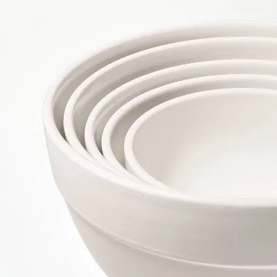 5pc Earthenware Ceramic Mixing Bowl Set Cream - Figmint