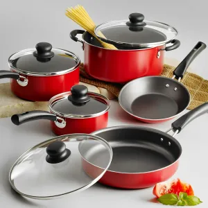 9-Piece Non-stick Cookware Set, Red, Skillet. 9- Piece Non -stick Cookware Set, Red, Skillet