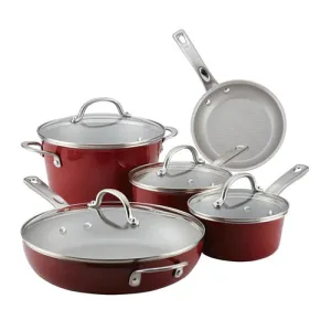 9pc Home Collection Porcelain Enamel Nonstick Cookware Set Sienna Red