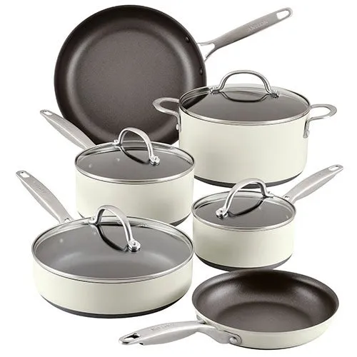 Achieve 10pc Hard Anodized Cookware Set Cream