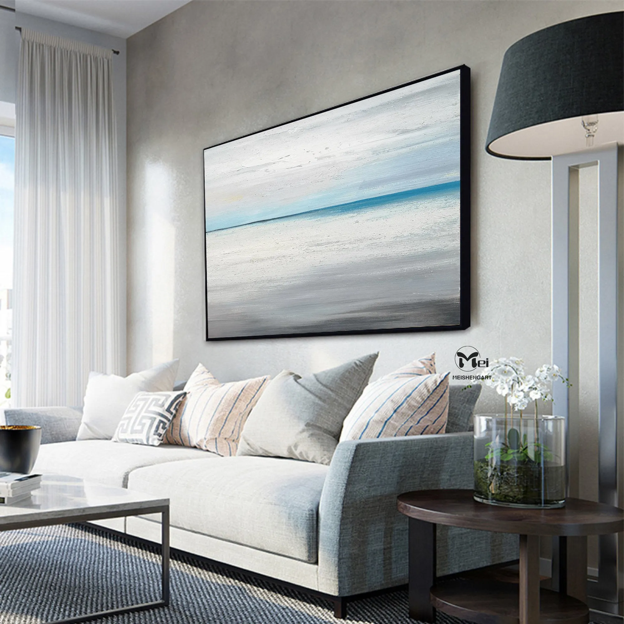 Beach Painting on Canvas Blue Ocean Painting Bedroom Ap103