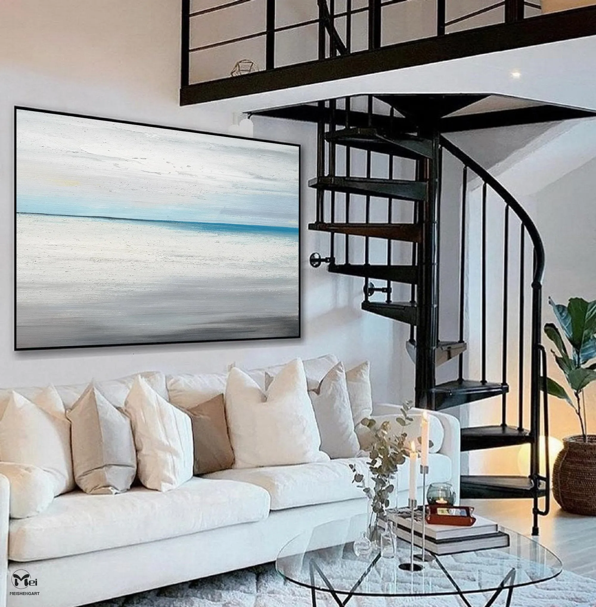 Beach Painting on Canvas Blue Ocean Painting Bedroom Ap103