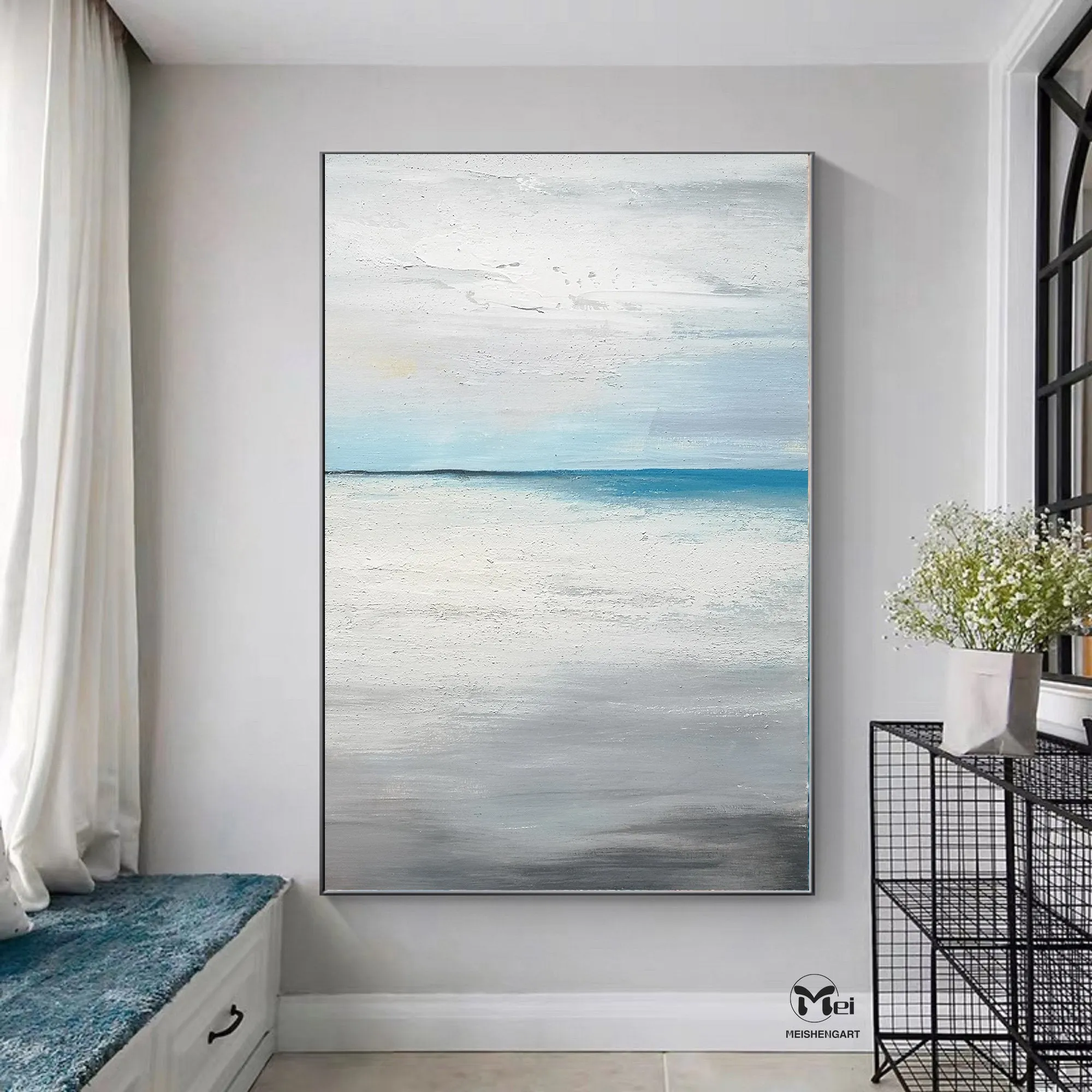 Beach Painting on Canvas Blue Ocean Painting Bedroom Ap103