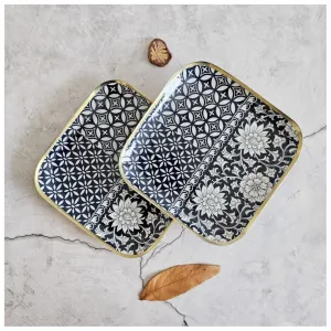 Berlin Blue Metal Square Serving Platter | Modern Chic Dining Decor | Set Of 2