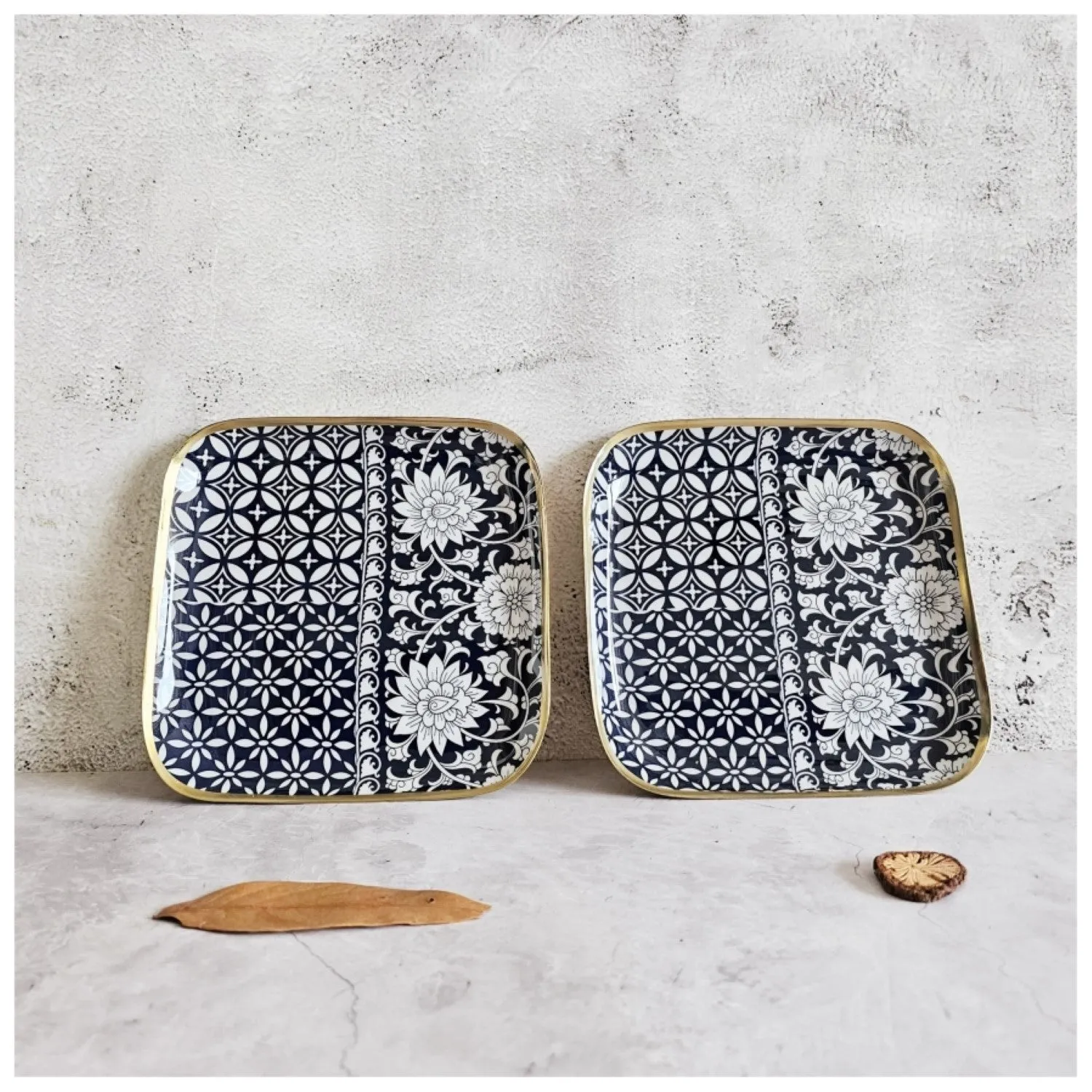 Berlin Blue Metal Square Serving Platter | Modern Chic Dining Decor | Set Of 2