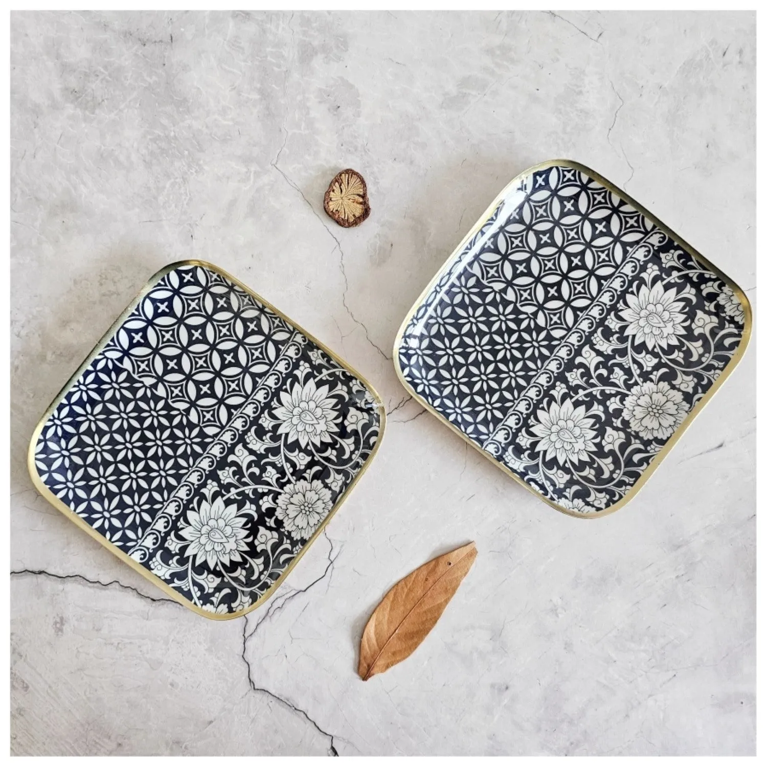 Berlin Blue Metal Square Serving Platter | Modern Chic Dining Decor | Set Of 2