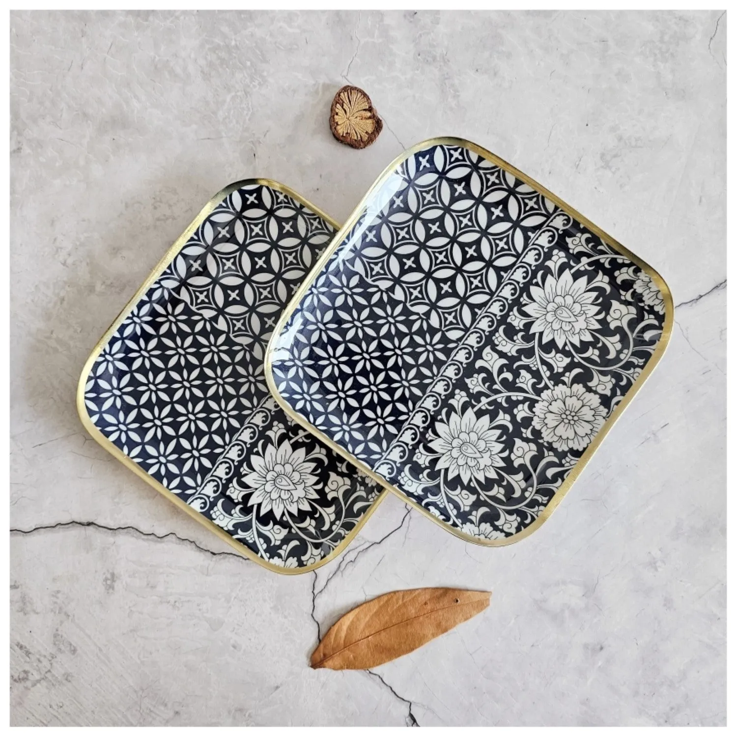 Berlin Blue Metal Square Serving Platter | Modern Chic Dining Decor | Set Of 2