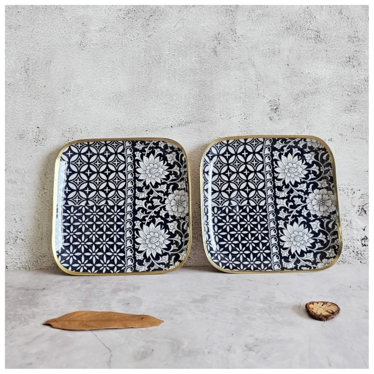 Berlin Blue Metal Square Serving Platter | Modern Chic Dining Decor | Set Of 2