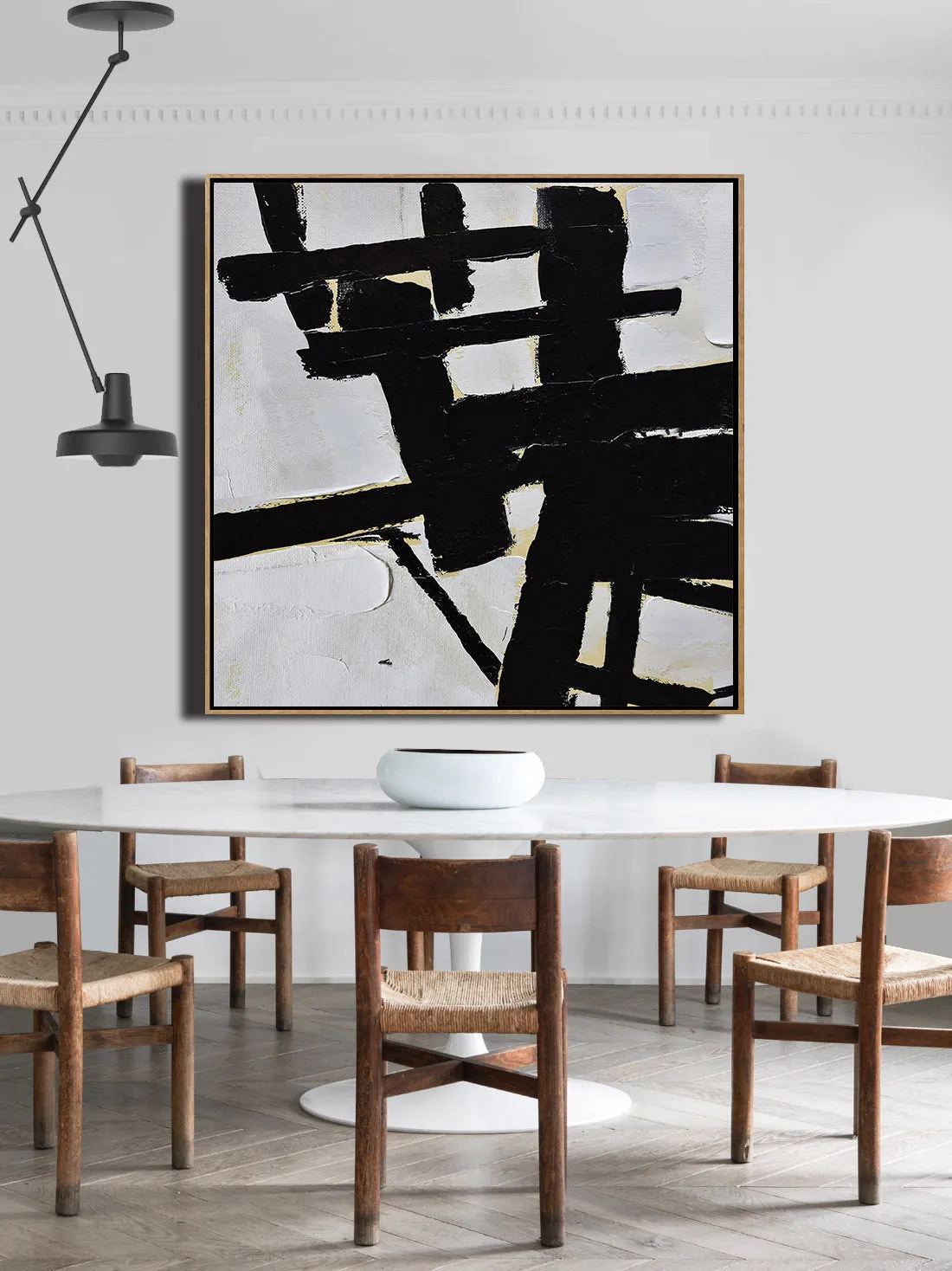 Black and White Abstract Painting Minimalist Art Modern Wall Art Decor Yp071
