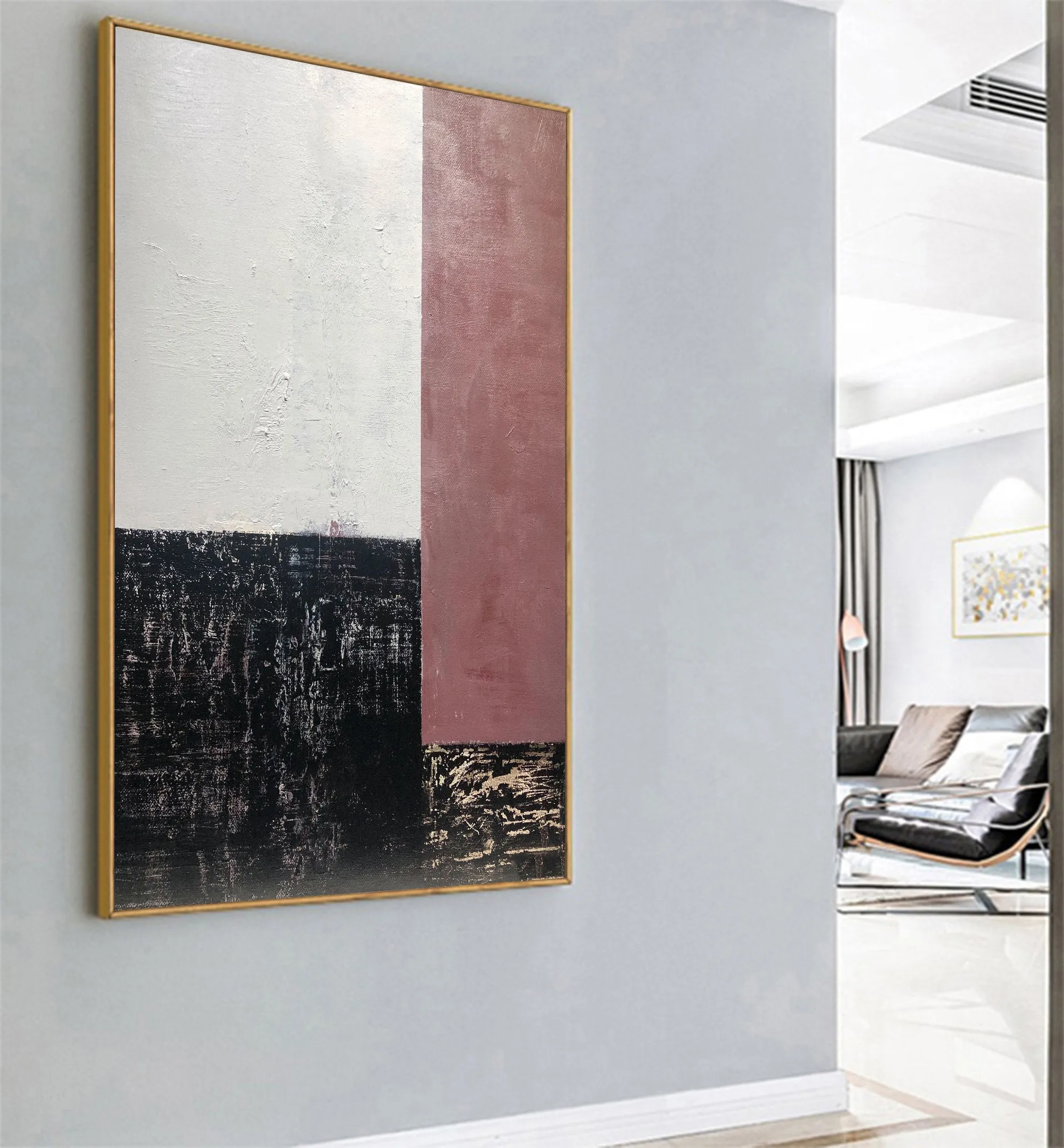 Black and White Painting on Canvas Iron Red Wall Art Op052