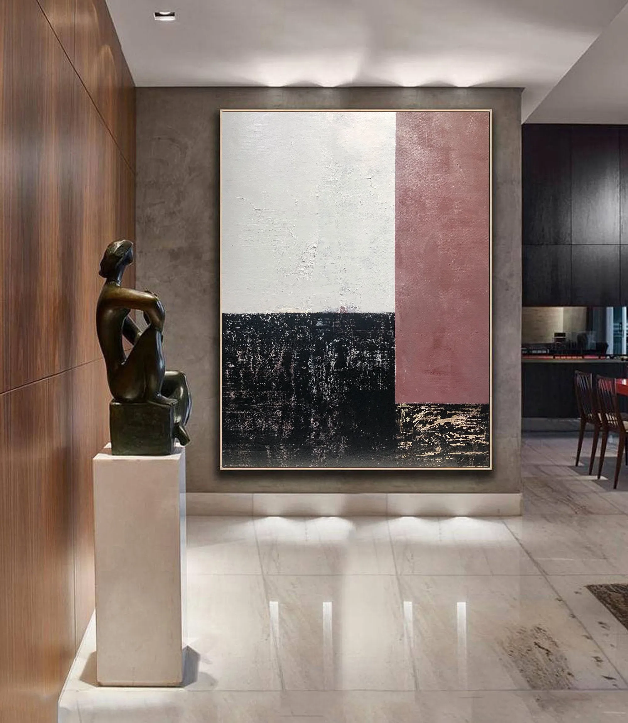 Black and White Painting on Canvas Iron Red Wall Art Op052