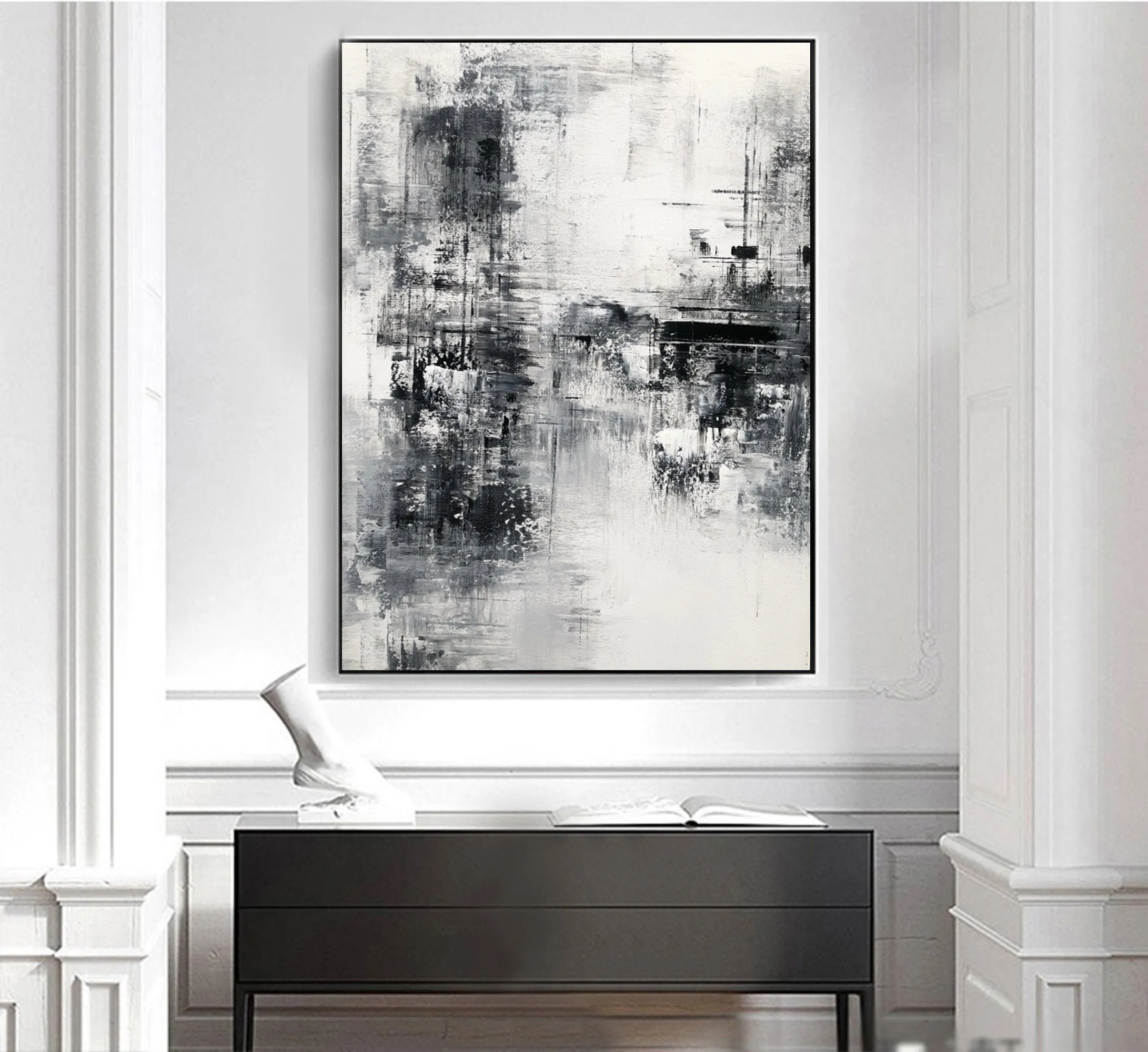 Black White Painting Gray Painting Oversize Wall Art Op040