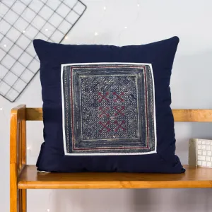 Blue Cushion Cover, H'mong vintage batik cloth, cross pattern