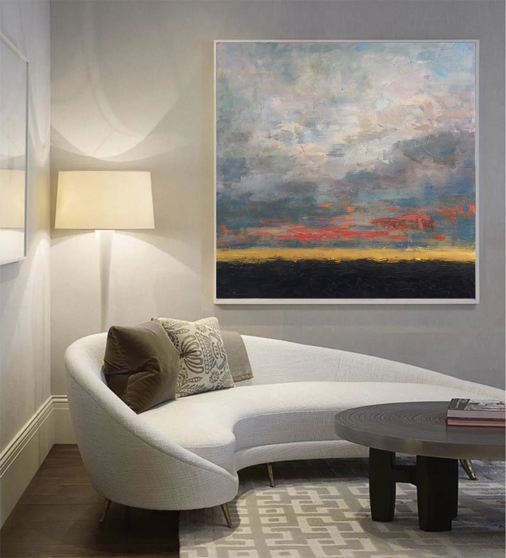 Blue Gray Sky Abstract Painting On Canvas Living Room Art Sp036