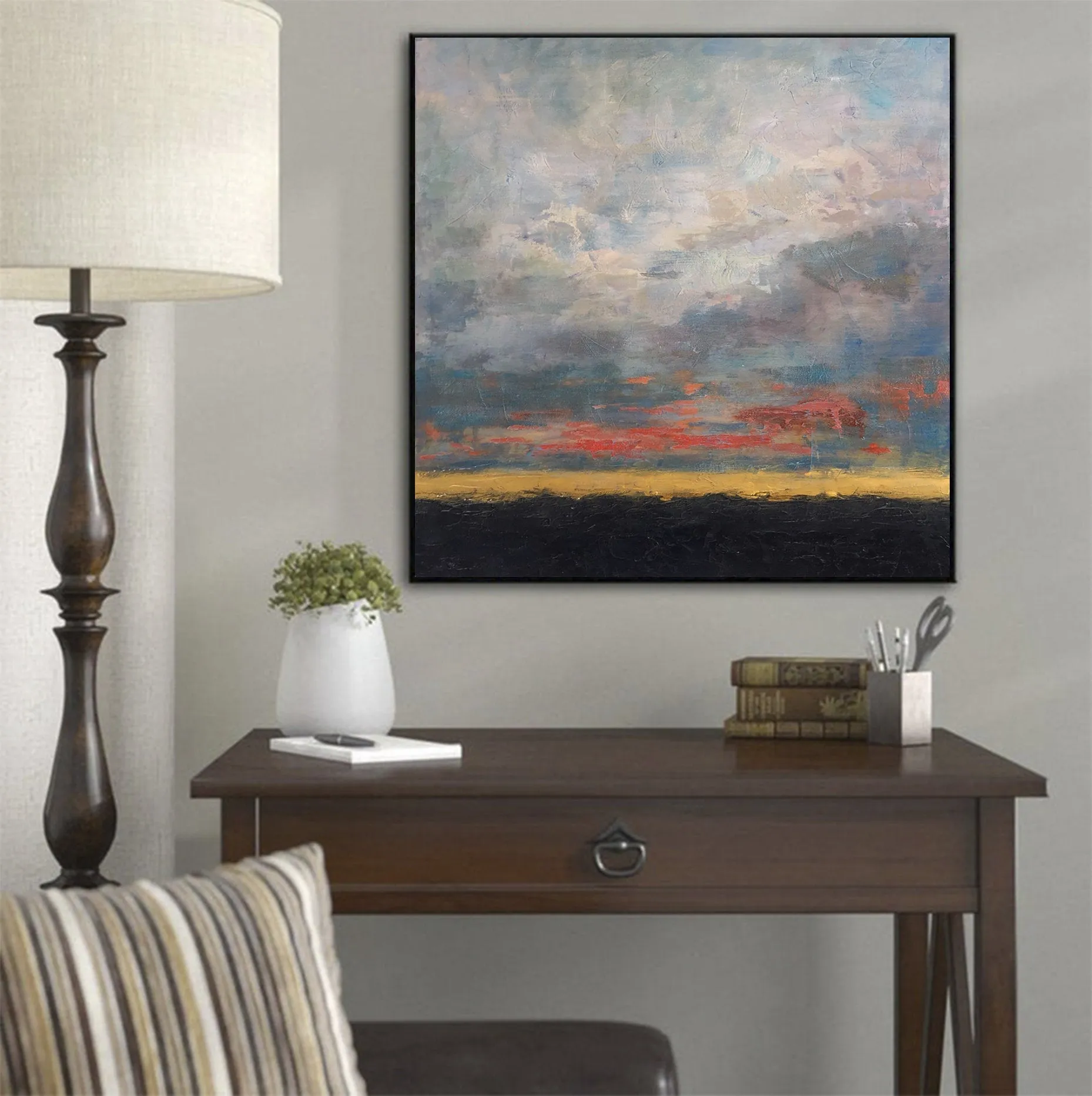Blue Gray Sky Abstract Painting On Canvas Living Room Art Sp036