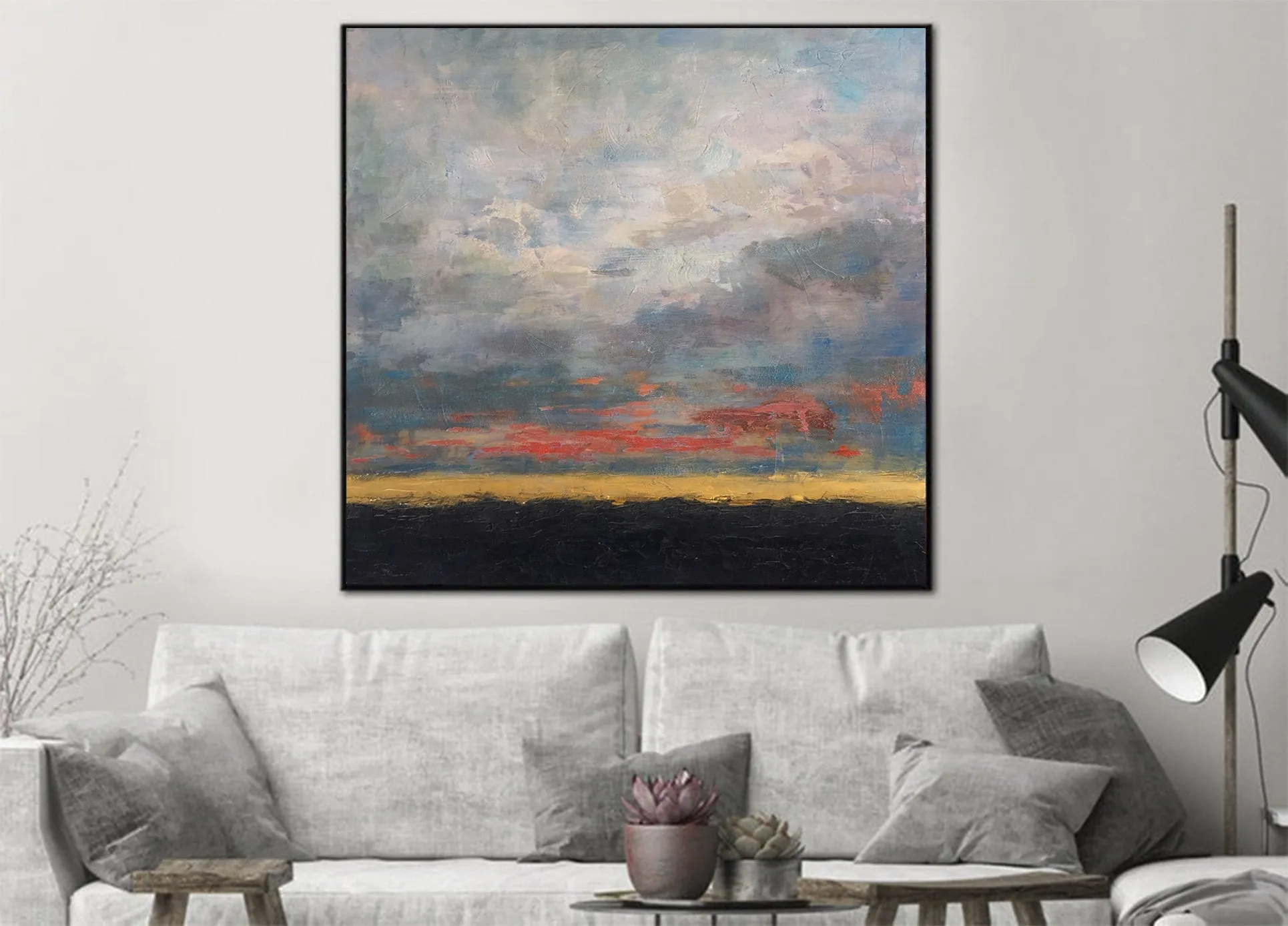 Blue Gray Sky Abstract Painting On Canvas Living Room Art Sp036