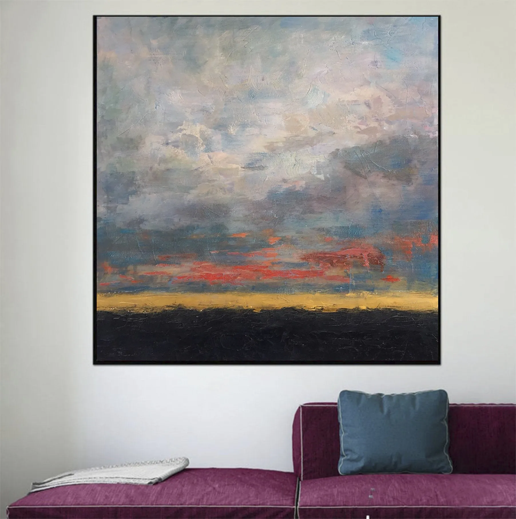 Blue Gray Sky Abstract Painting On Canvas Living Room Art Sp036