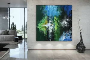 Blue Green White Abstract Wall Art Unique Painting Qp003