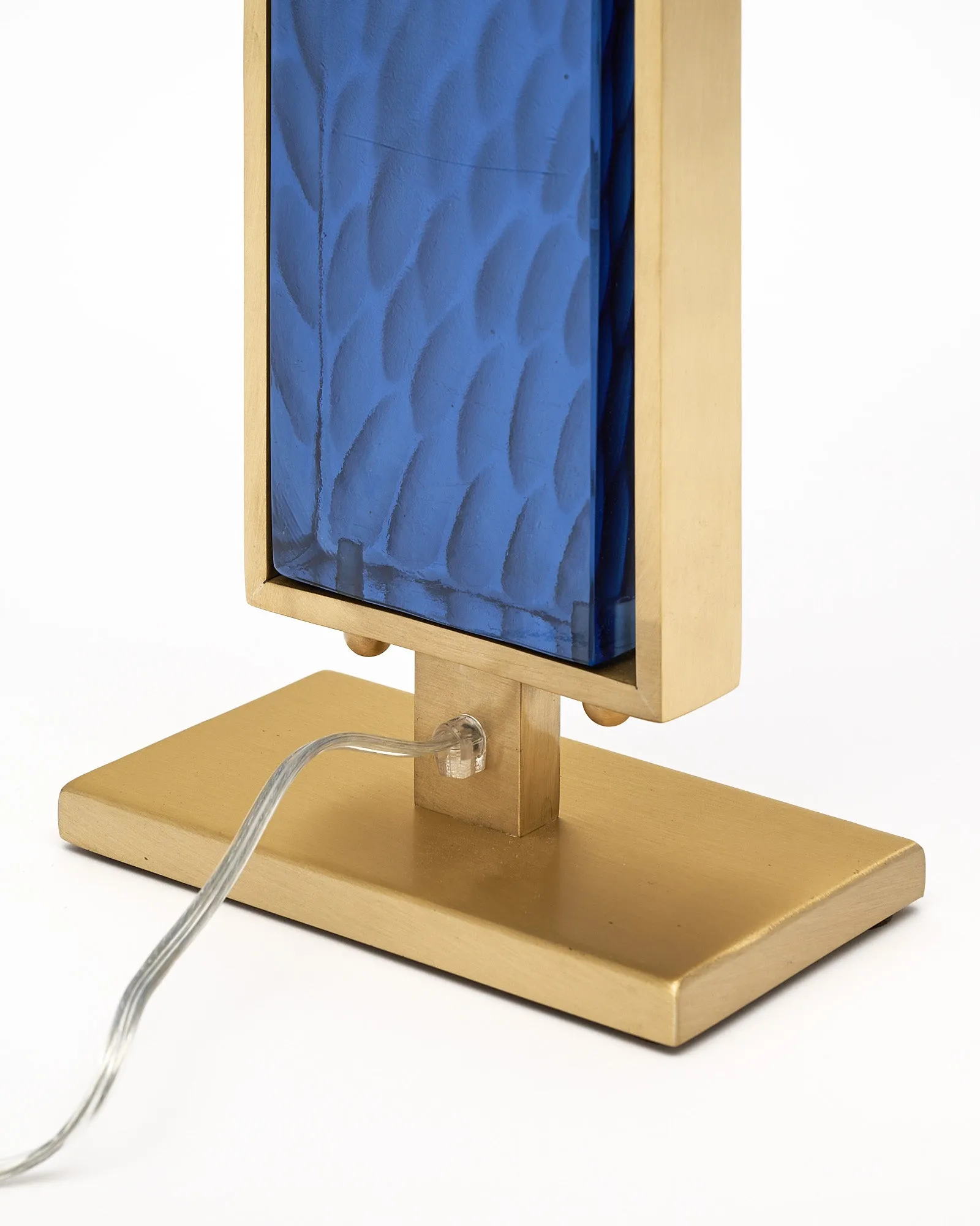 Blue Hued Murano Glass and Brass Table Lamps