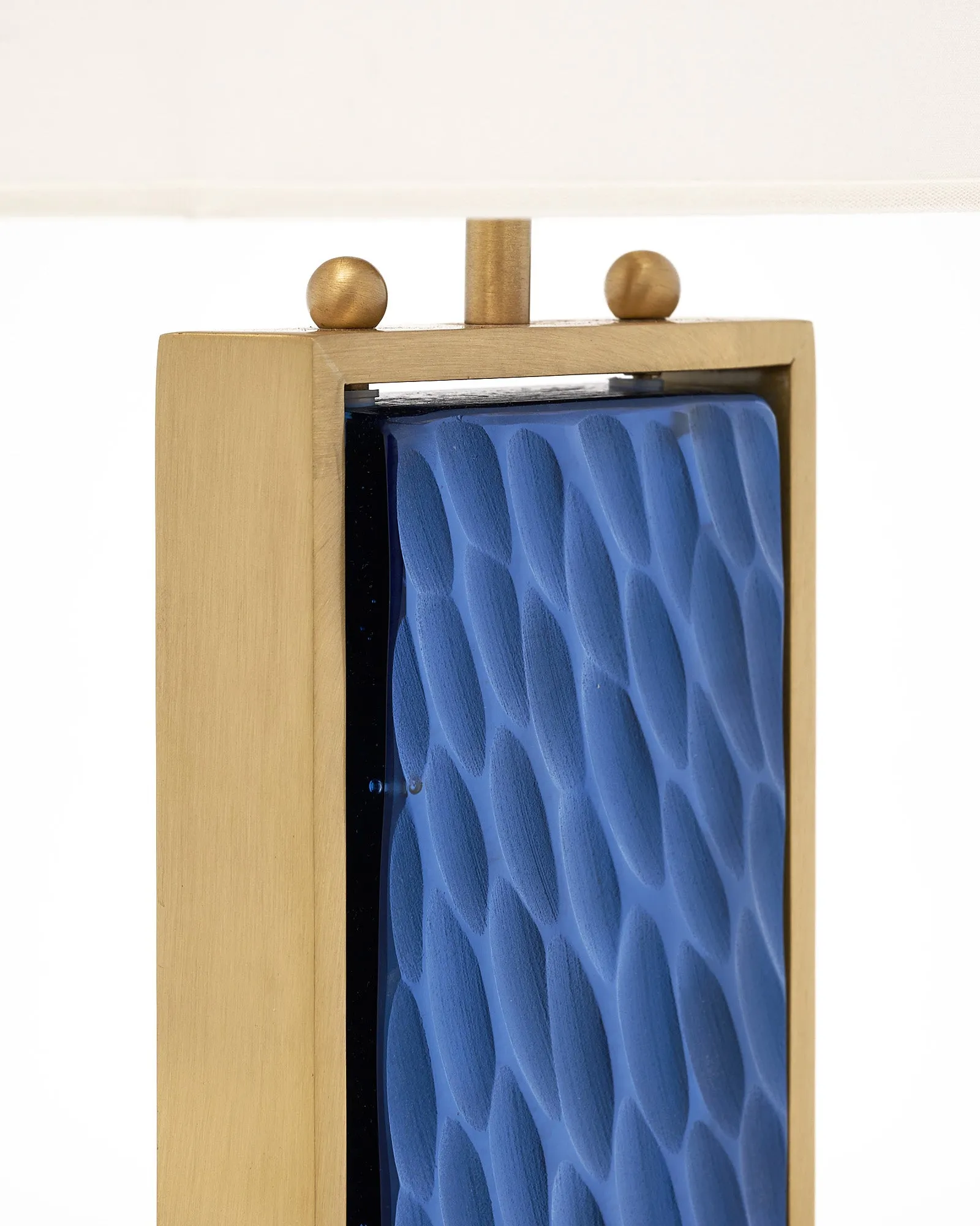 Blue Hued Murano Glass and Brass Table Lamps