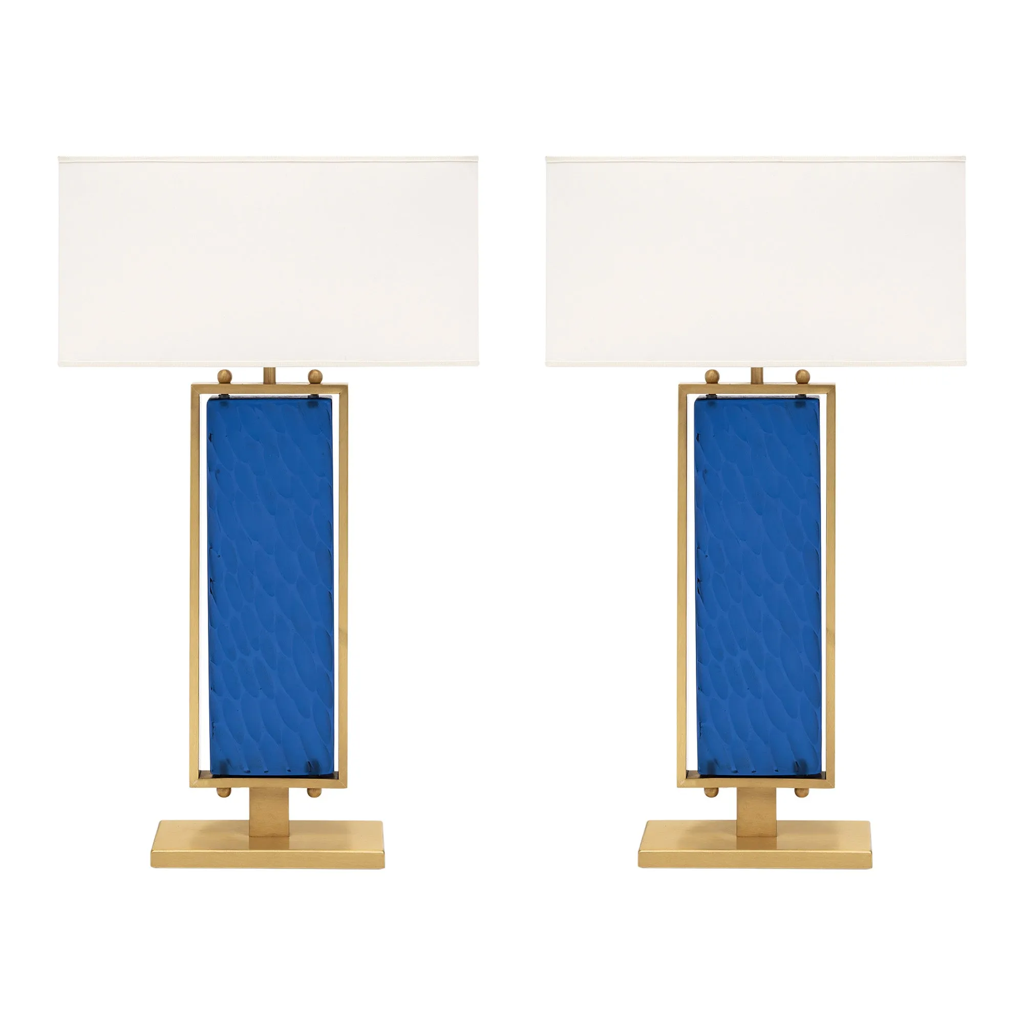 Blue Hued Murano Glass and Brass Table Lamps