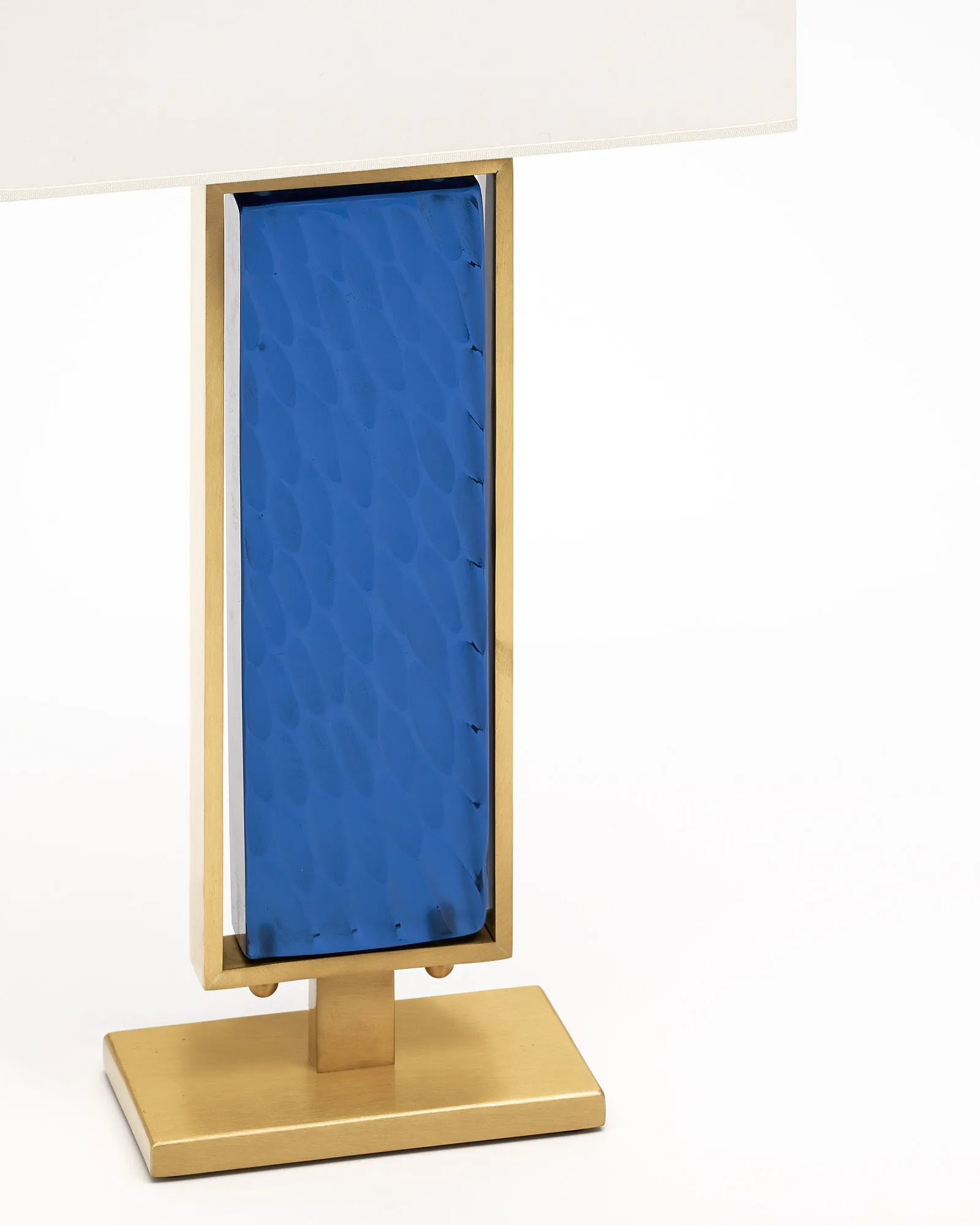 Blue Hued Murano Glass and Brass Table Lamps