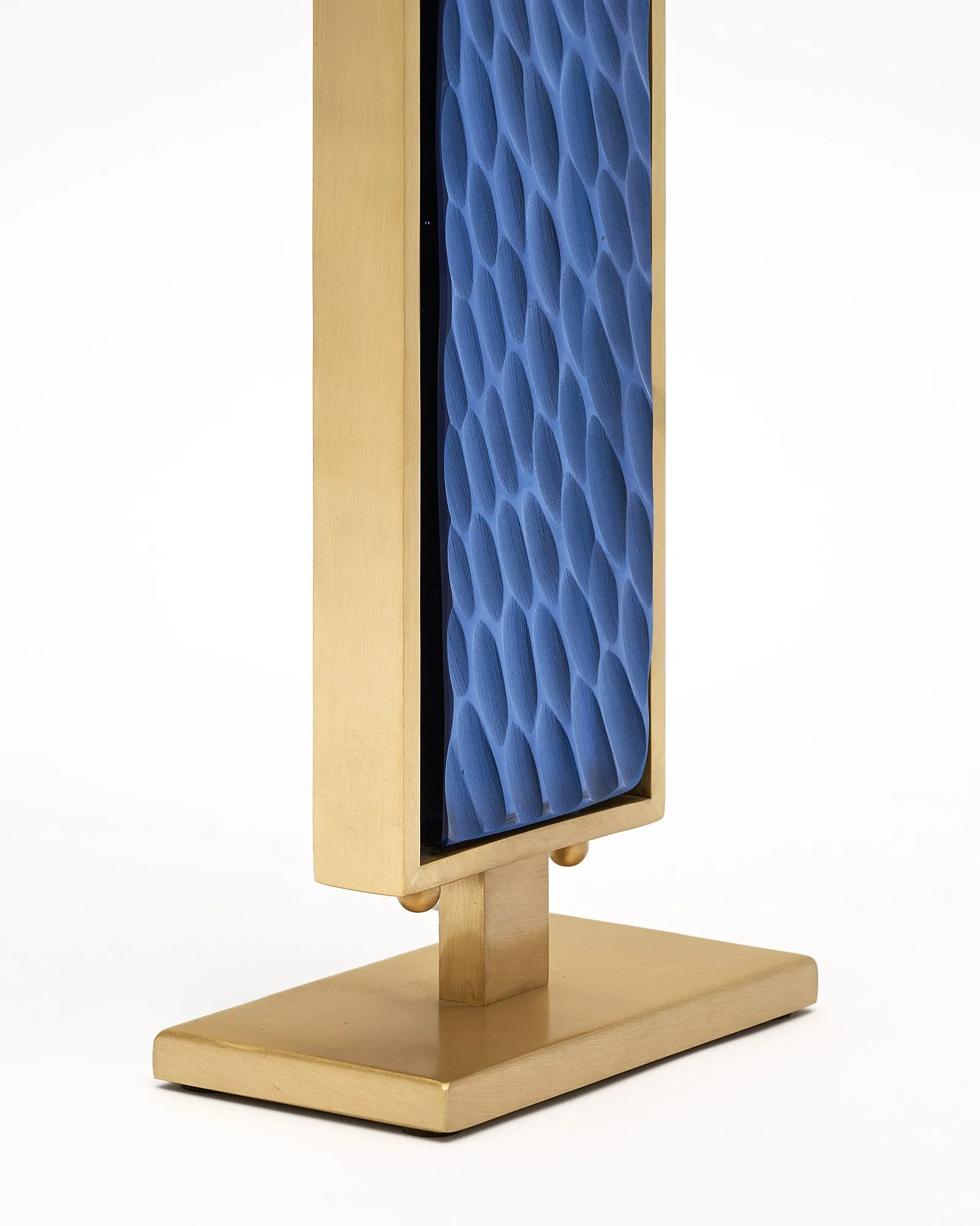Blue Hued Murano Glass and Brass Table Lamps