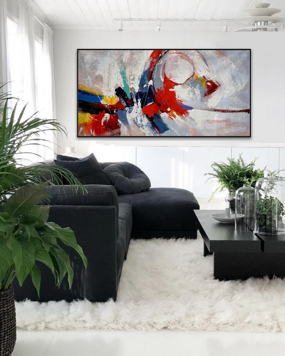 Blue Red White Abstract Painting Palette Knife Contemporary Painting Sp087