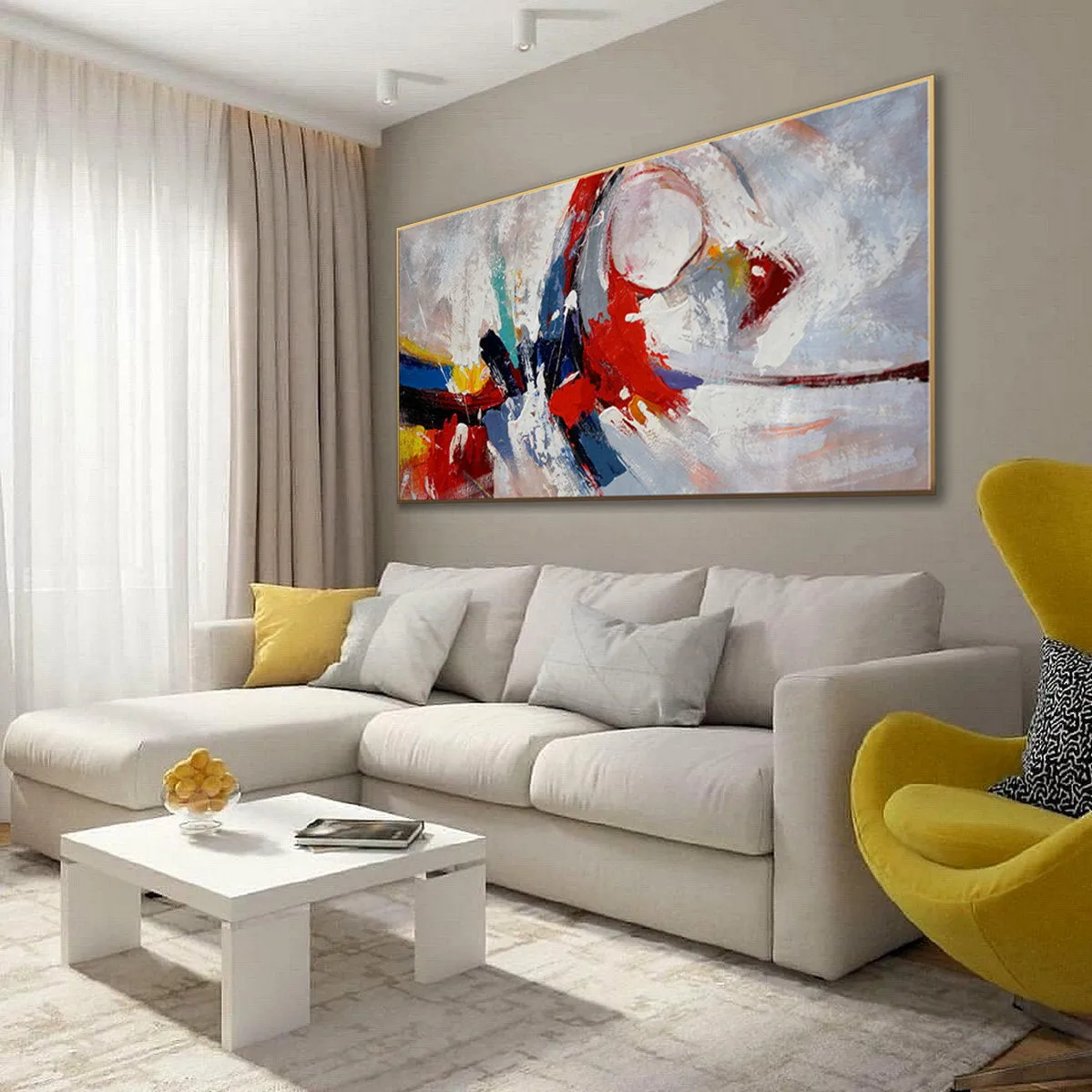 Blue Red White Abstract Painting Palette Knife Contemporary Painting Sp087