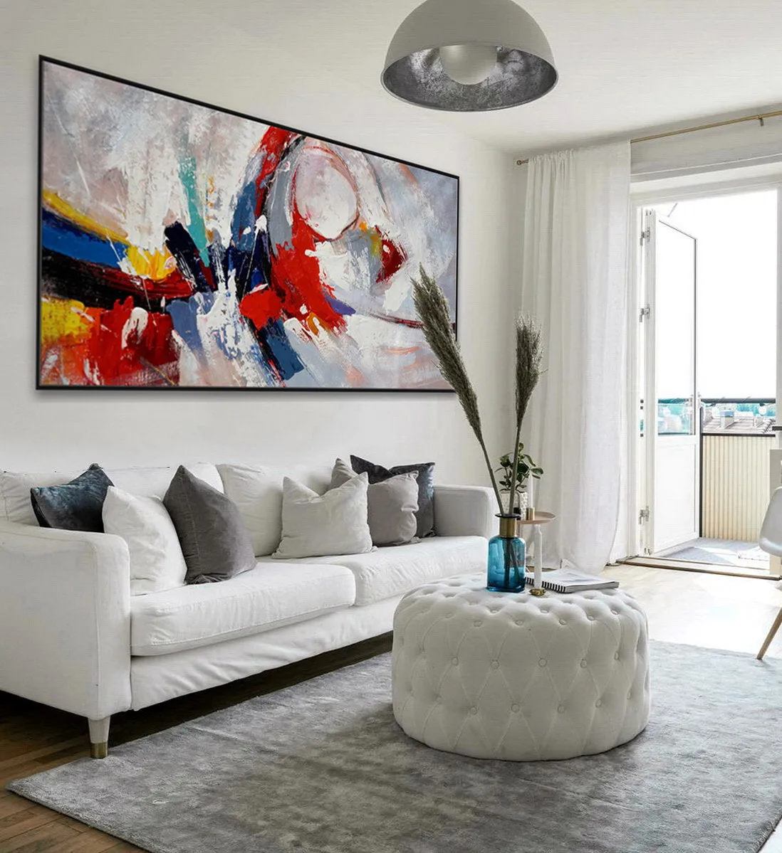 Blue Red White Abstract Painting Palette Knife Contemporary Painting Sp087