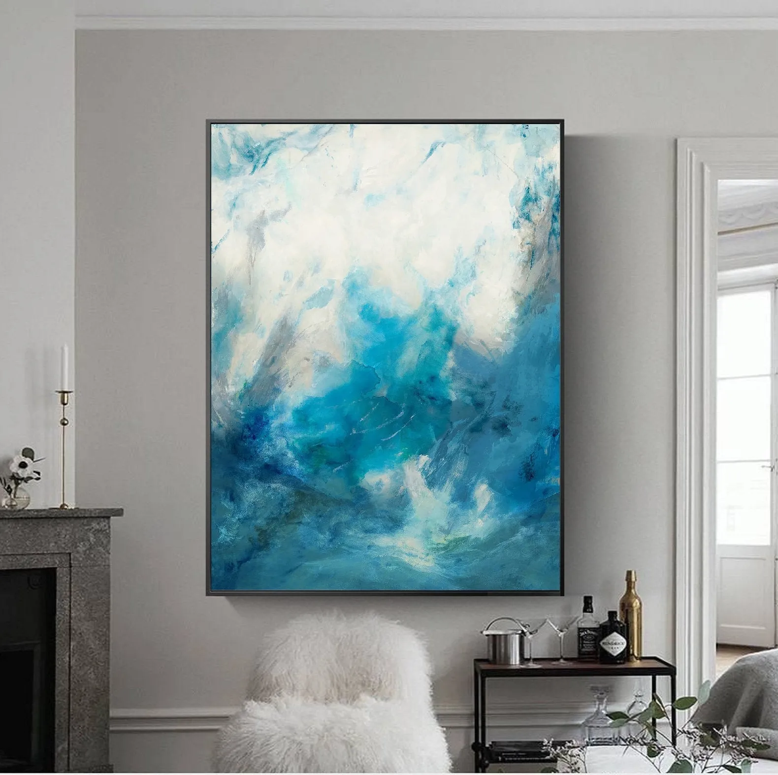 Blue Sky And White Cloud Canvas Abstract Painting Gp032