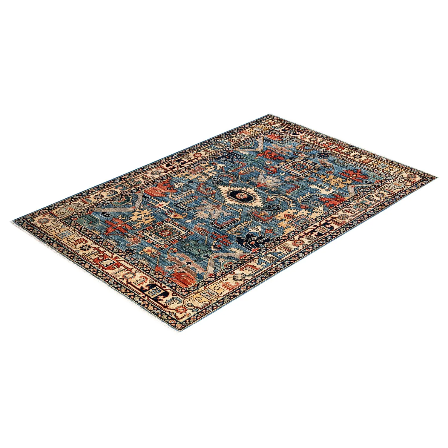 Blue Traditional Wool Rug - 4'1" x 6'2"