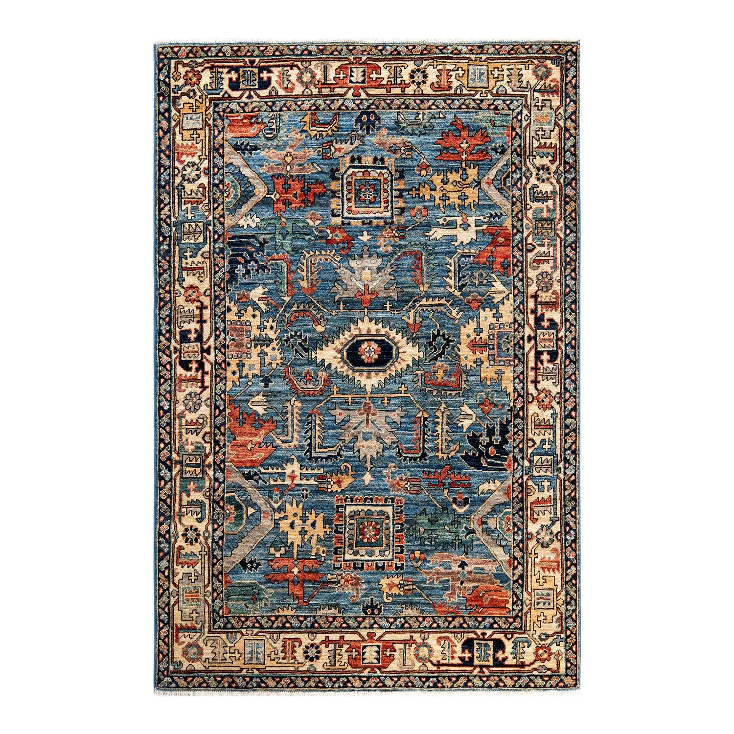 Blue Traditional Wool Rug - 4'1" x 6'2"