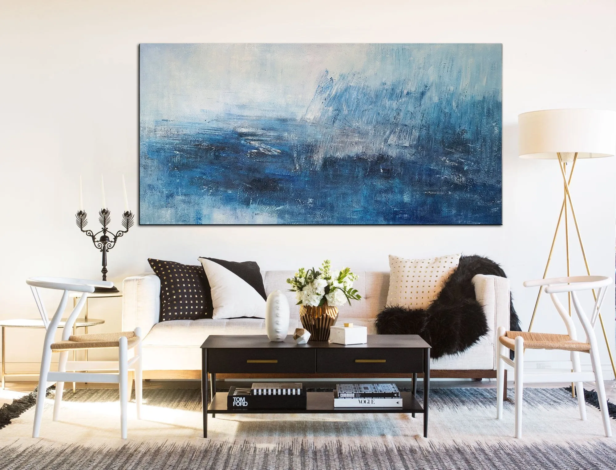 Blue White Abstract Painting,Abstract Painting Large Works of Art Dp123