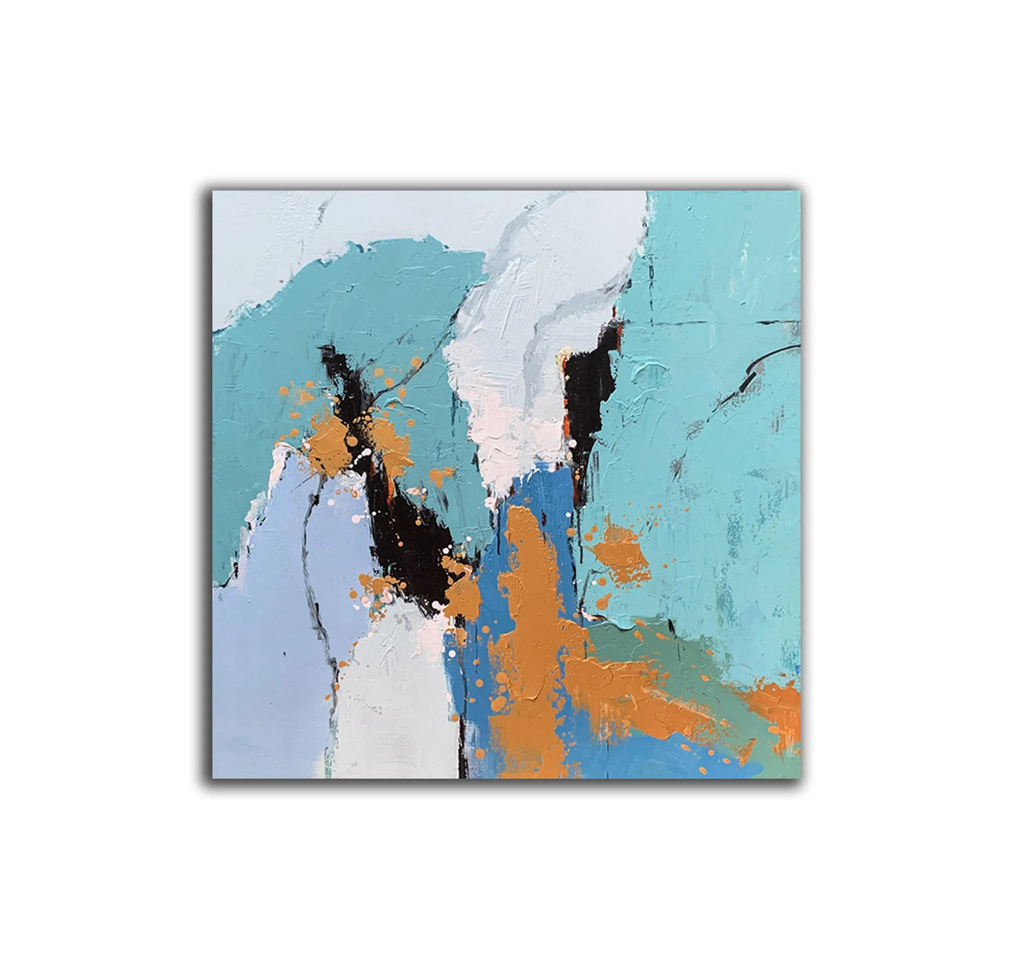 Blue White Gold Abstract Art Painting Modern Office Art