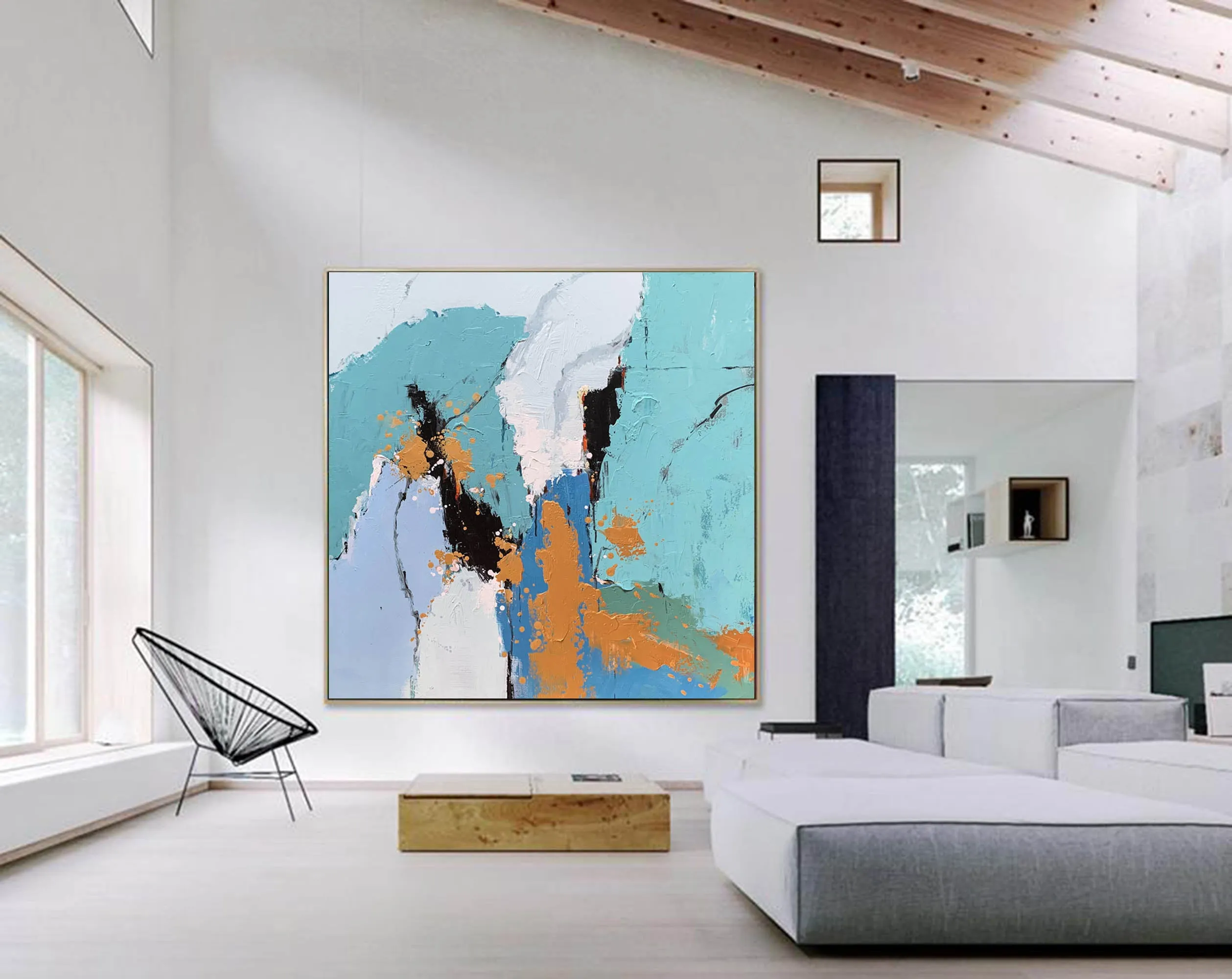 Blue White Gold Abstract Art Painting Modern Office Art